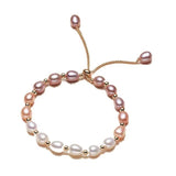 Pink Gradient Pearl Bracelet with Golden Charm