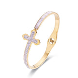 Women's Stainless Steel Cross Bangle Bracelet with Zircon Inlay