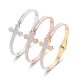 Women's Stainless Steel Cross Bangle Bracelet with Zircon Inlay