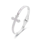 Women's Stainless Steel Cross Bangle Bracelet with Zircon Inlay