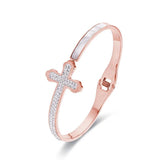 Women's Stainless Steel Cross Bangle Bracelet with Zircon Inlay