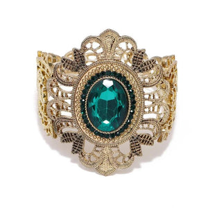 Vintage Green Crystal Bangles Bracelet For Women Cuff Elasticity Adjustable