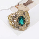Vintage Green Crystal Bangles Bracelet For Women Cuff Elasticity Adjustable
