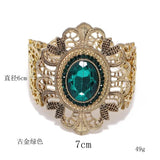 Vintage Green Crystal Bangles Bracelet For Women Cuff Elasticity Adjustable