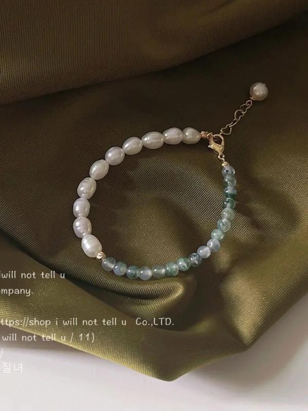 Freshwater Pearl & Green Jade Bracelet for Girls - Natural Jewelry
