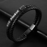 Men Double Layers Leather Cord Bracelets Retro Stainless Steel Tube Charm