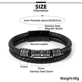 Men Double Layers Leather Cord Bracelets Retro Stainless Steel Tube Charm