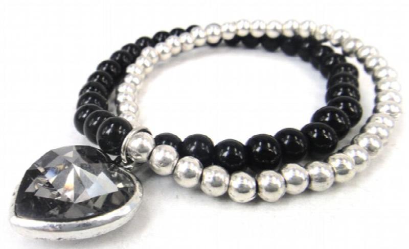 Women Heart Charm Bracelet with Crystal Stone Beads