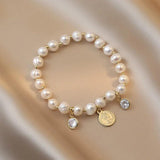 Freshwater Pearl Metal Coin Bracelet Zircon Charm Bracelet