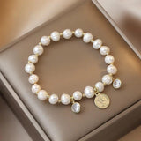 Freshwater Pearl Metal Coin Bracelet Zircon Charm Bracelet