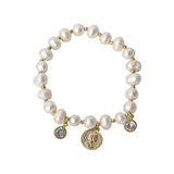 Freshwater Pearl Metal Coin Bracelet Zircon Charm Bracelet