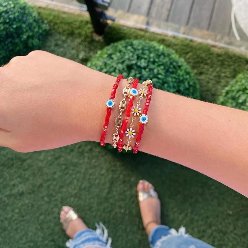 YASTYT Evil Eye Bracelet Red Crystal Beaded Bracelets Daisy Chain