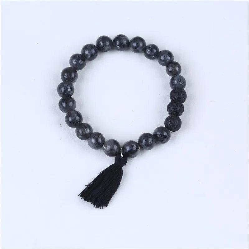 8mm Stone Tassel Bracelet Friendship Stretch Beads Jewelry
