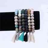8mm Stone Tassel Bracelet Friendship Stretch Beads Jewelry