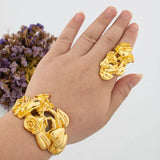 Dubai Flower Bracelet Ring Set - Wedding Party Bride Jewelry