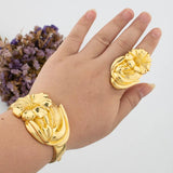 Dubai Flower Bracelet Ring Set - Wedding Party Bride Jewelry
