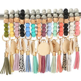 Rainbery Tassel Wristlet Wooden Bracelet Keychains