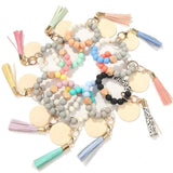 Rainbery Tassel Wristlet Wooden Bracelet Keychains