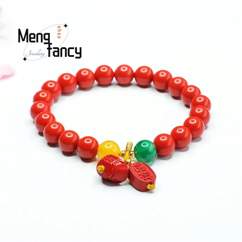 Red Cinnabar Yuanbao Tassel Bracelet Zhaocai Bead String Retro Charm Women