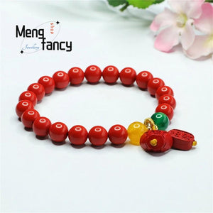 Red Cinnabar Yuanbao Tassel Bracelet Zhaocai Bead String Retro Charm Women