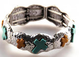 Turquoise Cross Inlay Alloy Bracelet for Women Dress Jewelry