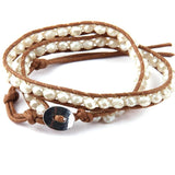 Glass Crystal Bead Wrap Bracelet 2 Wraps Knit Button Leather Bead Bracelets