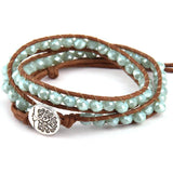 Glass Crystal Bead Wrap Bracelet 2 Wraps Knit Button Leather Bead Bracelets
