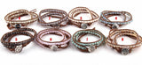 Glass Crystal Bead Wrap Bracelet 2 Wraps Knit Button Leather Bead Bracelets