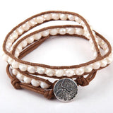 Glass Crystal Bead Wrap Bracelet 2 Wraps Knit Button Leather Bead Bracelets