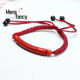 Natural Red Cinnabar Heart Warp Curved Hand Rope Weaving Charm