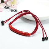 Natural Red Cinnabar Heart Warp Curved Hand Rope Weaving Charm