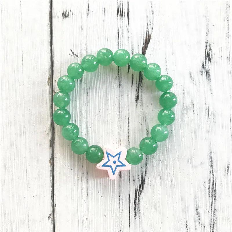 Green Aventurine Kids Bracelet with Pentagram Charm