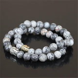 High Natural Map Stone Round Beads Charm Bracelet for Women Men Stretch Bracelet
