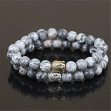 High Natural Map Stone Round Beads Charm Bracelet for Women Men Stretch Bracelet