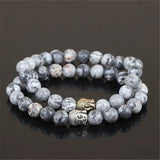 High Natural Map Stone Round Beads Charm Bracelet for Women Men Stretch Bracelet