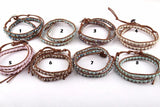 Glass Crystal Beads Wrap Bracelet 2 Wraps Leather Bead Bracelet