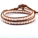 Glass Crystal Beads Wrap Bracelet 2 Wraps Leather Bead Bracelet