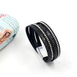 Leather Stick-on Crystals Women's Bracelet Multi-Layer 3-Color