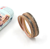 Leather Stick-on Crystals Women's Bracelet Multi-Layer 3-Color