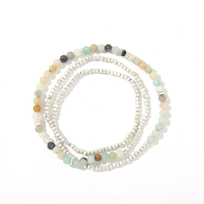 Boho Natural Stone Beads Bracelet Vintage Metal Wrap Bracelet