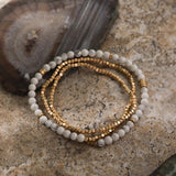 Boho Natural Stone Beads Bracelet Vintage Metal Wrap Bracelet