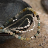 Boho Natural Stone Beads Bracelet Vintage Metal Wrap Bracelet