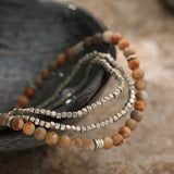 Boho Natural Stone Beads Bracelet Vintage Metal Wrap Bracelet