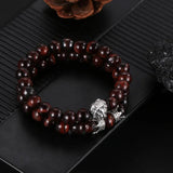 Crown Micro Inset Lion Head Bracelet Red Tiger Eye Stone 2/Set
