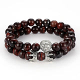 Crown Micro Inset Lion Head Bracelet Red Tiger Eye Stone 2/Set