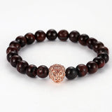 Crown Micro Inset Lion Head Bracelet Red Tiger Eye Stone 2/Set