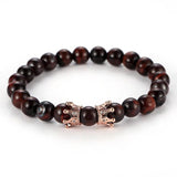 Crown Micro Inset Lion Head Bracelet Red Tiger Eye Stone 2/Set