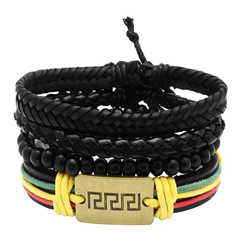 Adjustable Vintage Leather Beaded Bracelet Wristband