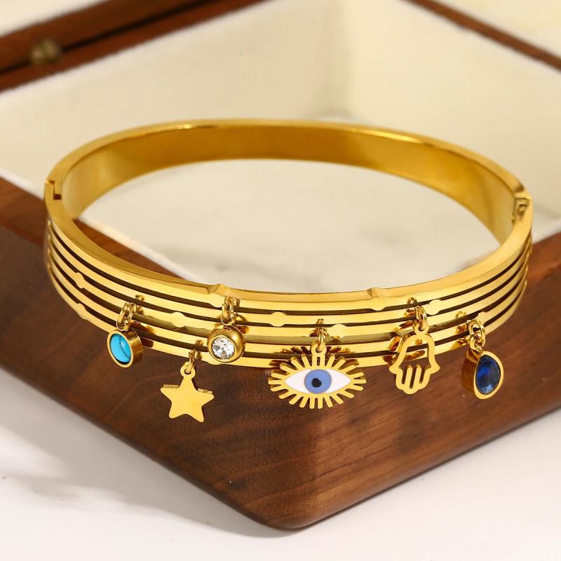 Stainless Steel Evil Eye Bangles Bracelets for Women