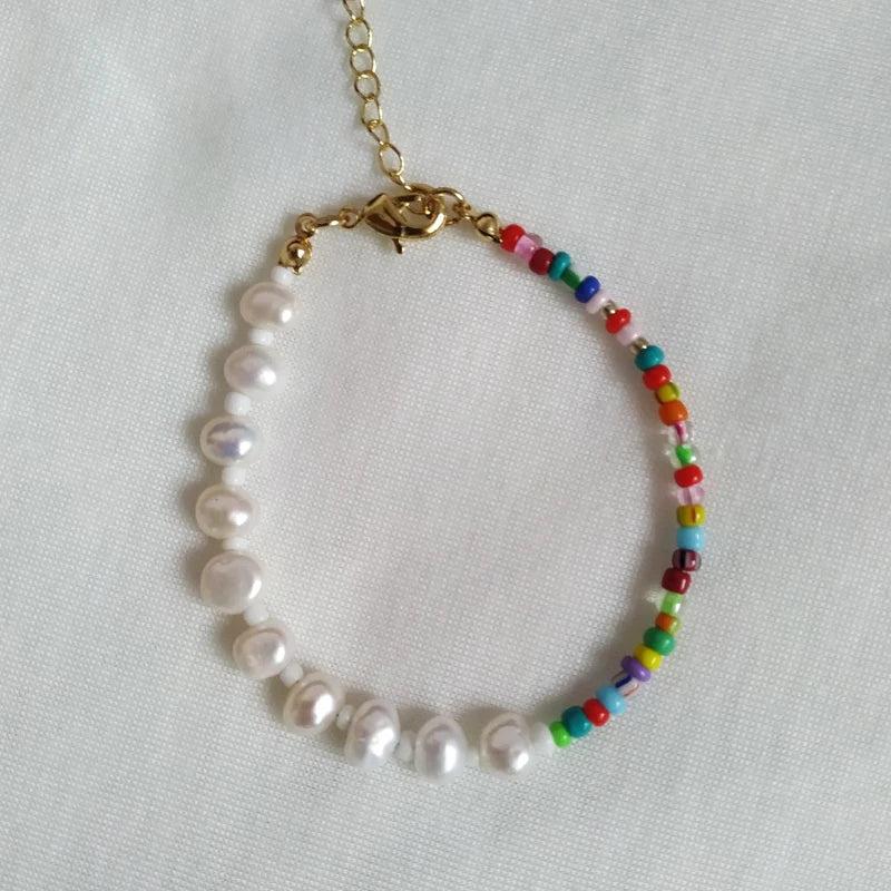 Colorful Rice Beads Freshwater Pearl Bracelet Bohemian Beach Jewelry